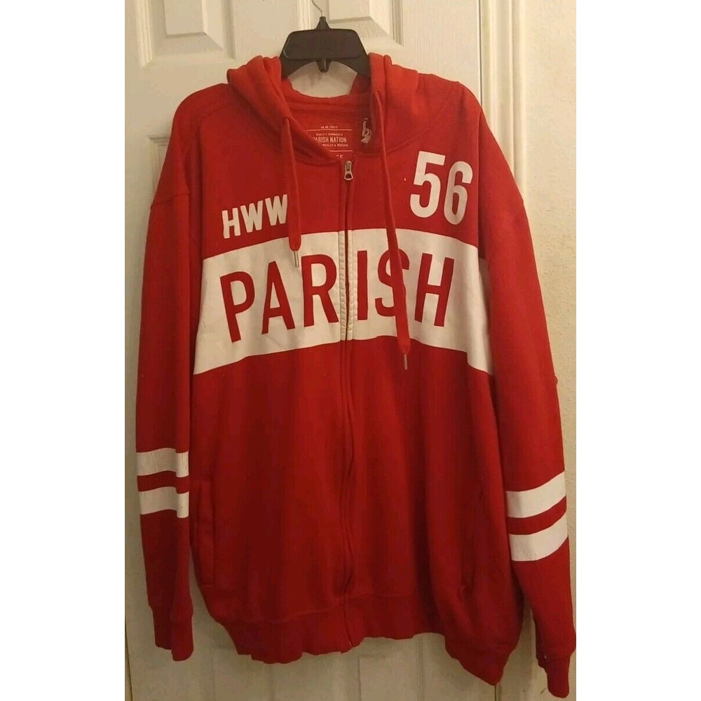 Parish Nation Full Zip Hoodie HWW 56 Graphic Print‎ Red & White, Size XL